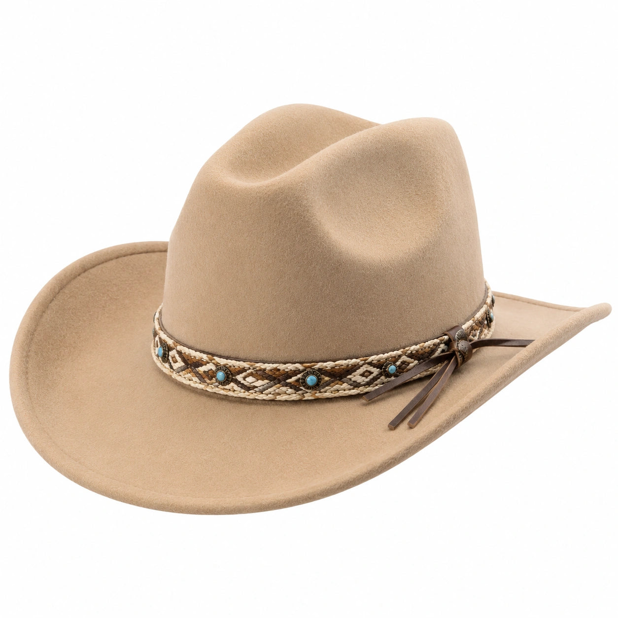 Cowboyhut Einheitsgröße in Beige mit Veloursoptik und dekorativem Flechtband