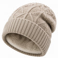 Strickmütze Einheitsgröße Beige mit Fleecefutter und Zopfmuster