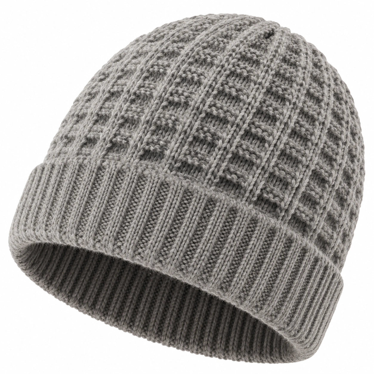 Strickmütze Einheitsgröße Grau mit Rippbund für Damen und Herren